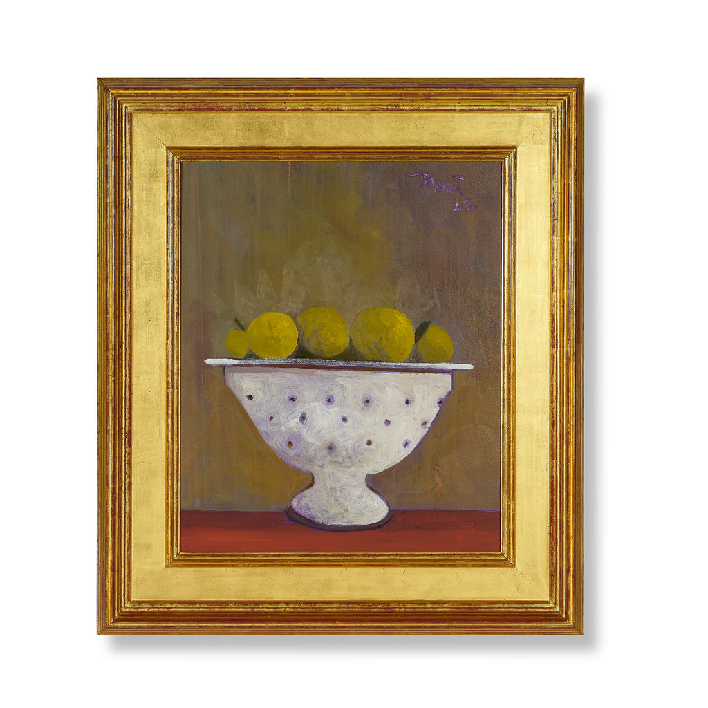 five limes in a colander by john funt, 2022 (30.5" x 27")