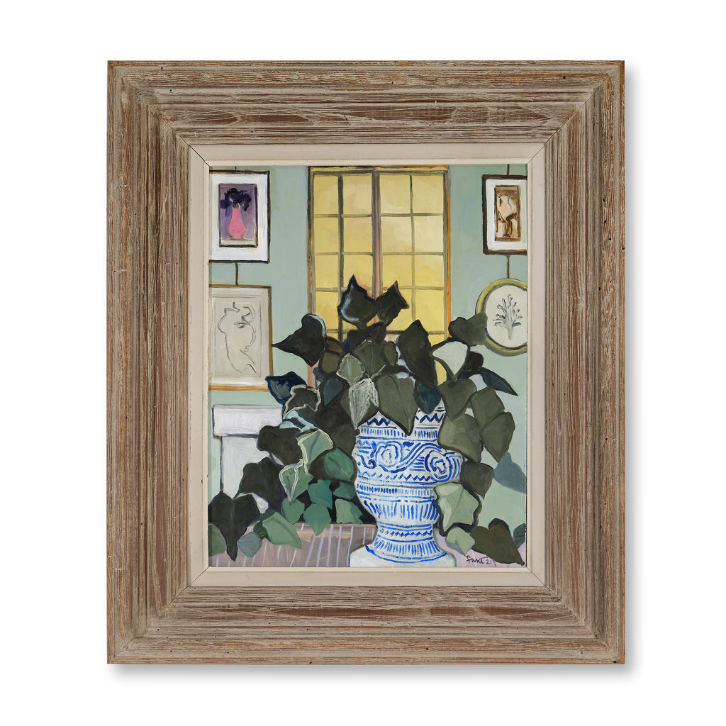 ivy in a blue and white urn by john funt, 2021 (29" x 25")