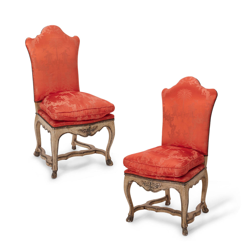 baroque style chairs with chinoiserie upholstery (pair)