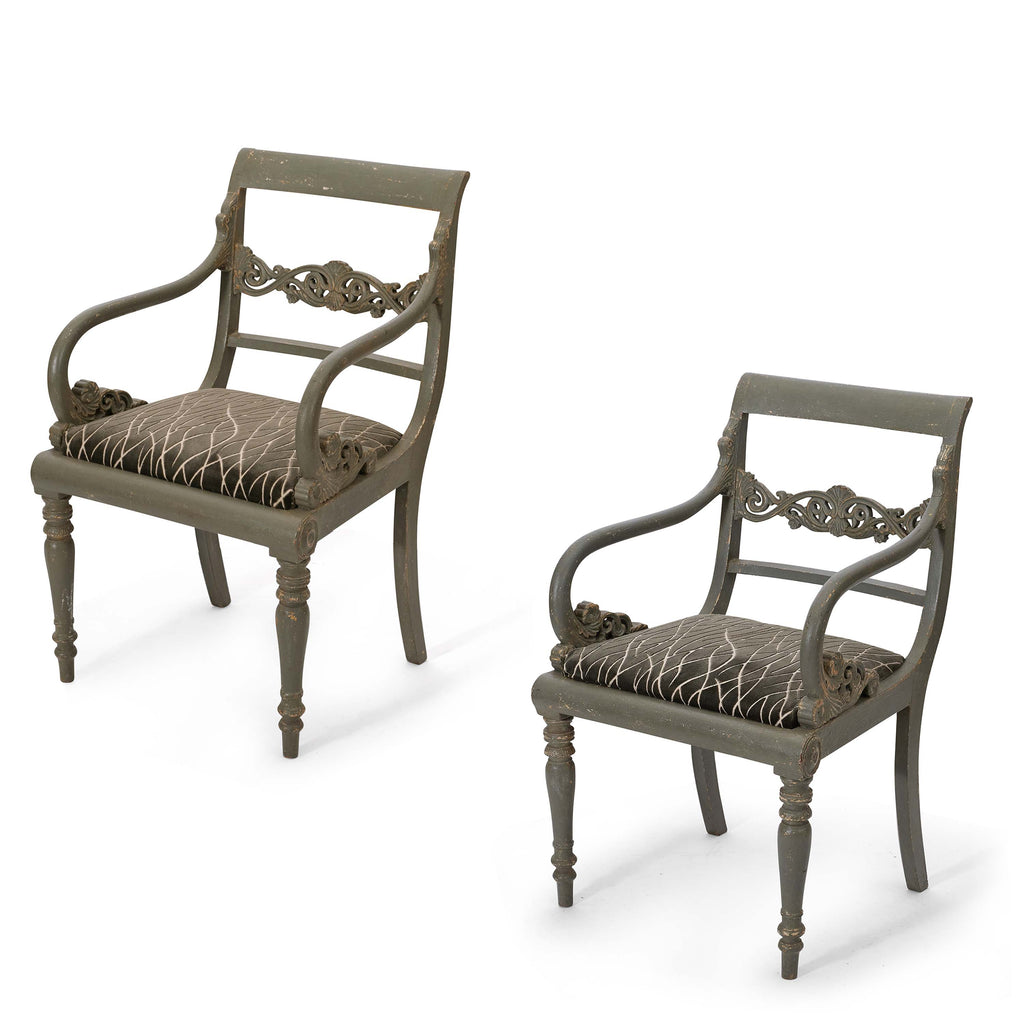 19th century grey-green painted armchairs (pair)
